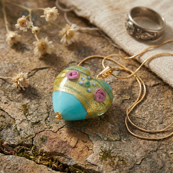 IL MURANO DI FRANCESCA - T&uuml;rkis Fiorato Herz Anh&auml;nger 925 Silber 750 Gelb Vergoldet image number 1