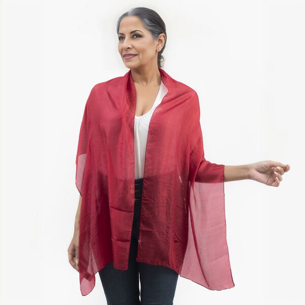 100% natürlicher Satin Seiden Schal, 48x160 cm, Rot image number 2