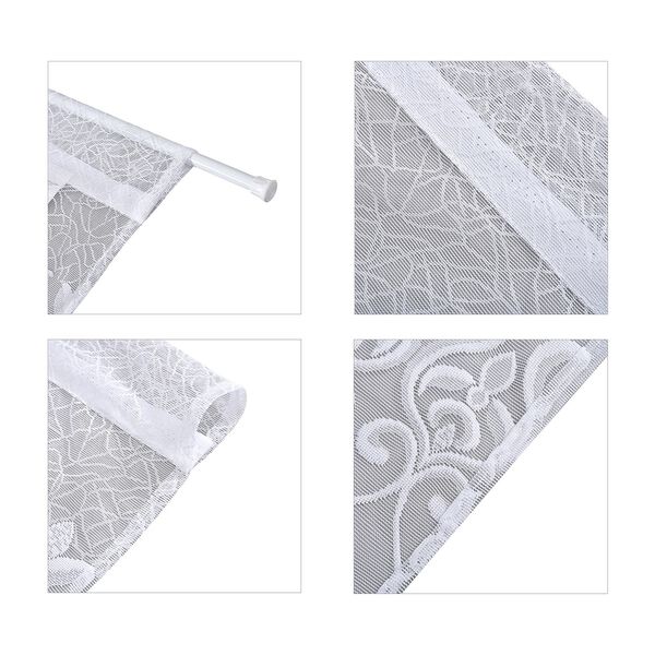 Gardinen mit verstellbarer Metallstange, gestrickter Stoff, 145x90cm, gewebt, Blumen image number 5