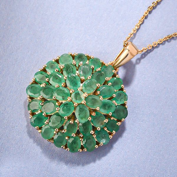 Kagem sambischer Smaragd-Anhänger mit Kette, ca. 50 cm, 925 Silber vergoldet ca. 6.20 ct image number 3