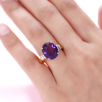 Afrikanischer Amethyst und wei&szlig;er Diamant-Ring, 925 Silber vergoldet (Gr&ouml;&szlig;e 18.00) ca. 7.19 ct