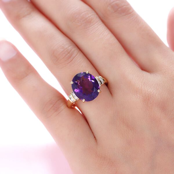 Afrikanischer Amethyst und weißer Diamant-Ring, 925 Silber vergoldet (Größe 18.00) ca. 7.19 ct image number 3