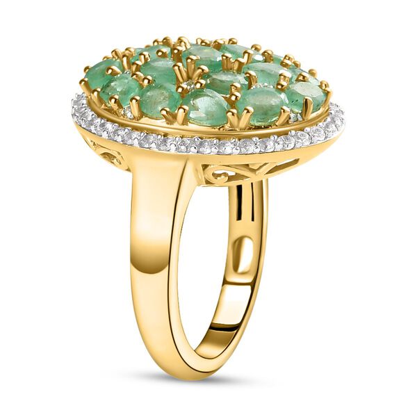 Kagem sambischer Smaragd und Zirkon-Cluster-Halo-Ring, 925 Silber vergoldet, 3,40 ct. image number 5