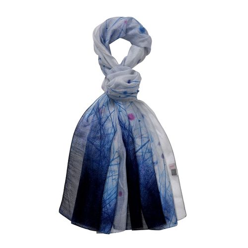 LA MAREY - Luxuriöser Floral-Print Schal, Merinowolle und Maulbeerseide, blau image number 0