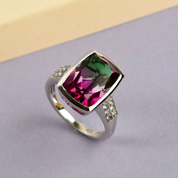 Wassermelonen-Quarz-Triplett und weißer Zirkon-Ring, 925 Silber platiniert  ca. 7,44 ct image number 2