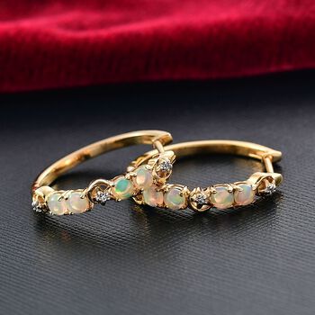 D'Joy AA Nat&uuml;rlicher, &auml;thiopischer Welo Opal, Wei&szlig;er Zirkon Ohrringe 925 Silber 750 Gelb Vergoldet ca. 1,02 ct.