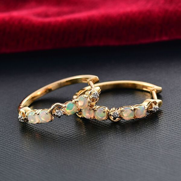 D'Joy AA Nat&uuml;rlicher, &auml;thiopischer Welo Opal, Wei&szlig;er Zirkon Ohrringe 925 Silber 750 Gelb Vergoldet ca. 1,02 ct. image number 2