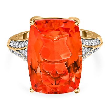 AAA Padparadscha Triplette Quarz, wei&szlig;er Zirkon Ring, 925 Silber vergoldet (Gr&ouml;&szlig;e 21.00) ca. 15.57 ct