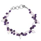 Afrikanischer Amethyst, Weiße Süßwasser Perle Armband ca. 18.5 cm Edelstahl