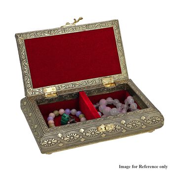 Handgefertigte Schmuckbox im Antik-Look aus Teakholz, Golden