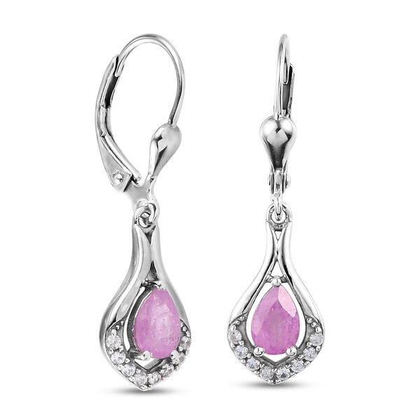 Fissure gef&uuml;llt Rosa Saphir und Zirkon Ohrh&auml;nger 925 Silber platiniert ca. 1,25 ct&nbsp; image number 5