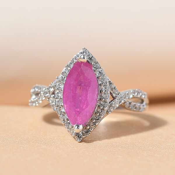Premium Ilakaka rosa Saphir und Zirkon Ring, 925 Silber platiniert image number 2