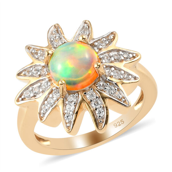 Nat&uuml;rlicher &Auml;thiopischer Opal und Zirkon Ring 925 Silber vergoldet  ca. 1,28 ct image number 4