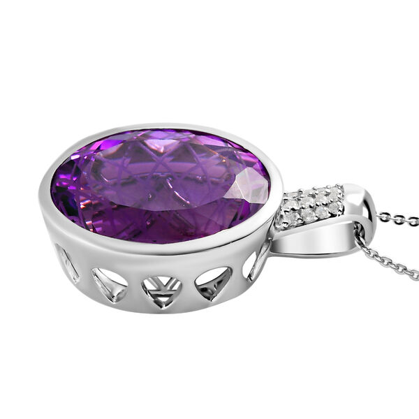 Rose de France Amethyst und wei&szlig;er Zirkon Anh&auml;nger mit Kette, 925 Silber platiniert ca. 17.08 ct image number 4