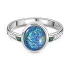 Boulder Opal Triplette, Smaragd Ring 925 Silber rhodiniert (Größe 21.00) ca. 1,72 ct