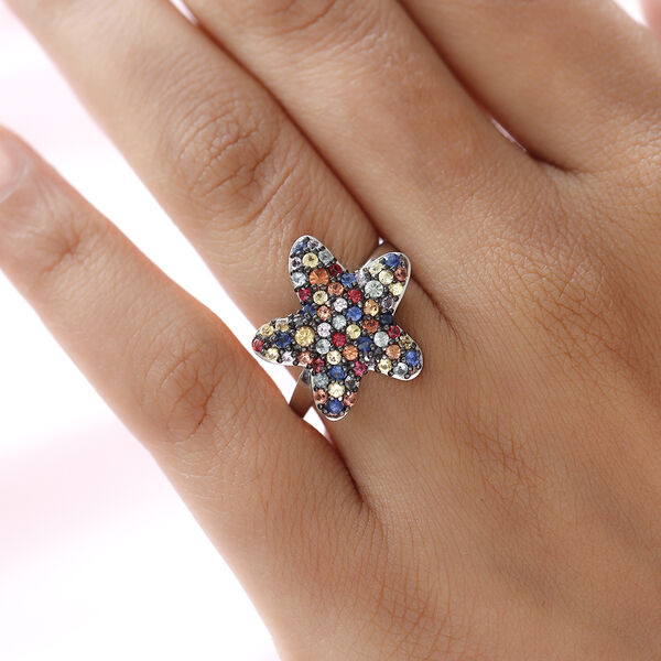 Mehrfarbiger Saphir-Ring, 925 Silber platiniert  ca. 1,38 ct image number 3