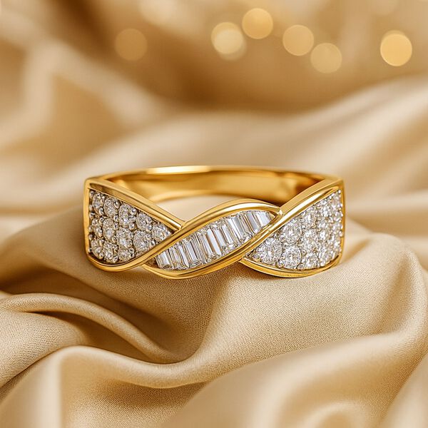 LUXURIANT DIAMOND - Lab Grown Diamant SI-GH SGL zertifiziert Ring, 925 Silber 750 Gelbgold Vermeil (Gr&ouml;&szlig;e 18.00) ca. 1.00 ct image number 1