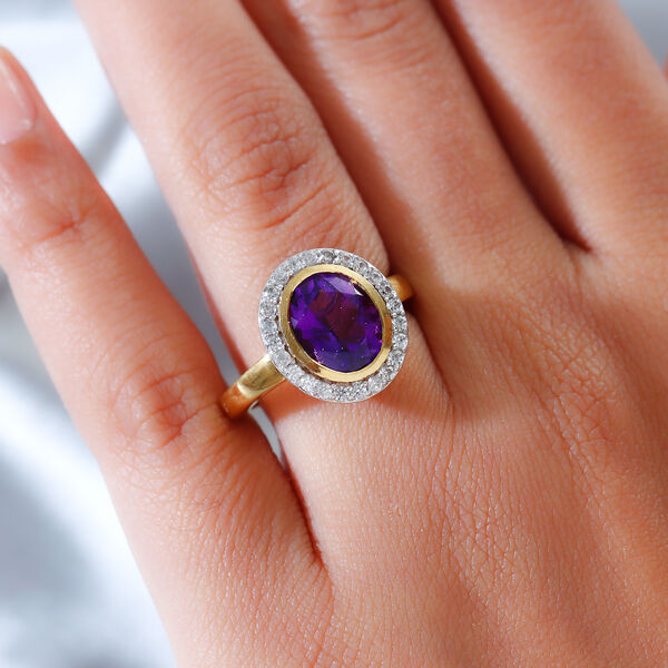 Mashamba Amethyst und Zirkon Ring 925 Silber vergoldet image number 3