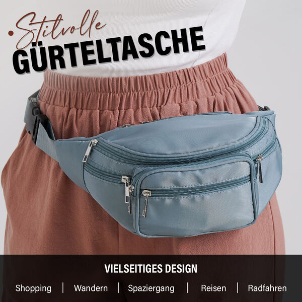 Nylon-G&uuml;rteltasche mit RFID-Schutz, 37x10x13,5cm, Blau image number 2