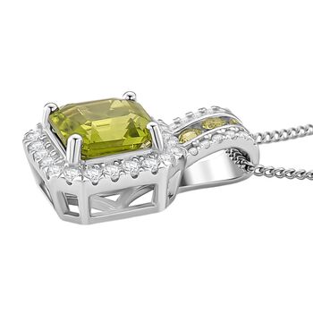 D'joy EXKLUSIVER ASSCHER SCHLIFF Nat&uuml;rlicher Peridot, Moissanit Anh&auml;nger mit Kette ca. 45 cm, 925 Silber rhodiniert ca. 2.18 ct
