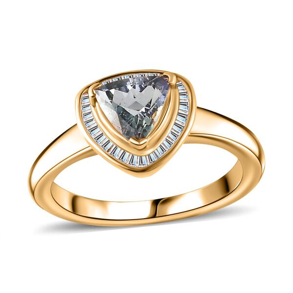 Gr&uuml;ner Tansanit, Wei&szlig;er Diamant Ring, 925 Silber Gelbgold Vermeil, (Gr&ouml;&szlig;e 17.00) ca. 1.14 ct image number 4