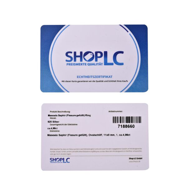 Masoala Saphir (Fissure gef&uuml;llt)-Ring, 925 Silber platiniert (Gr&ouml;&szlig;e 17.00) ca. 4.98 ct image number 7