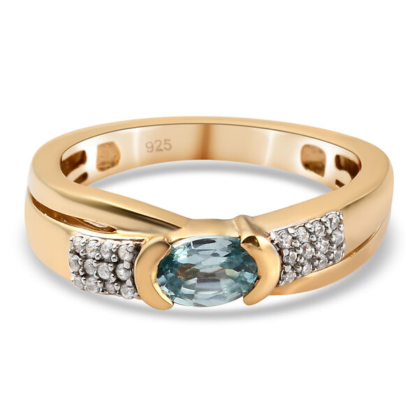 Kambodschanischer blauer Zirkon Ring 925 Silber vergoldet  ca. 0,86 ct