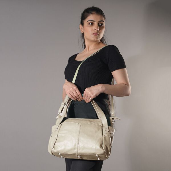 100% Echtleder Weekender Reisetasche mit RFID-Schutz, 43x28x33 cm, Beige image number 3