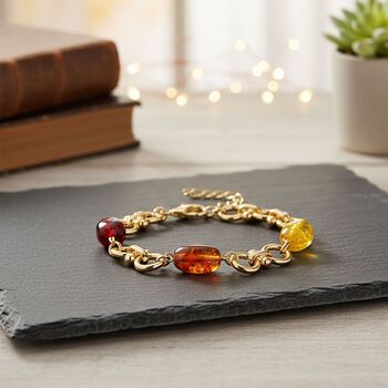 Simuliertes Mehrfarbiges Bernstein Armband ca. 19 cm + 5 cm Extender, goldfarben