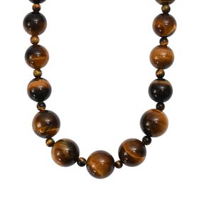 Tigerauge Halskette ca. 50 cm Nickelfreies Messing platiniert ca. 515.00 ct