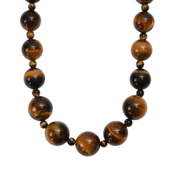 Tigerauge Halskette ca. 50 cm Nickelfreies Messing platiniert ca. 515.00 ct