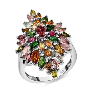 Nat&uuml;rlicher Mehrfach-Turmalin Ring, 925 Silber platiniert  ca. 3,68 ct