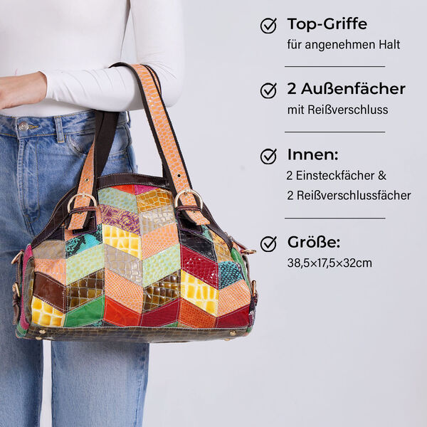 Schulterfreies gesmoktes Kleid mit  G&uuml;rtel und Chaos by Elsie Echtleder Crossbody Tasche mit RFID und Mini-Blitzlampe image number 10