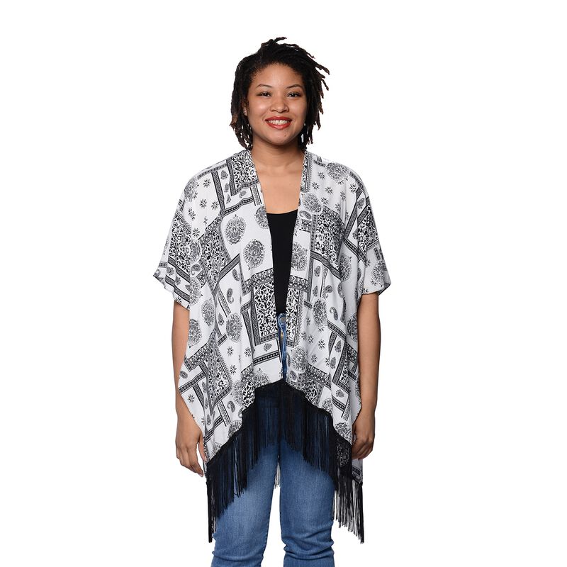 Kimono mit Quasten, Einheitsgröße Schwarz und Weiß image number 0