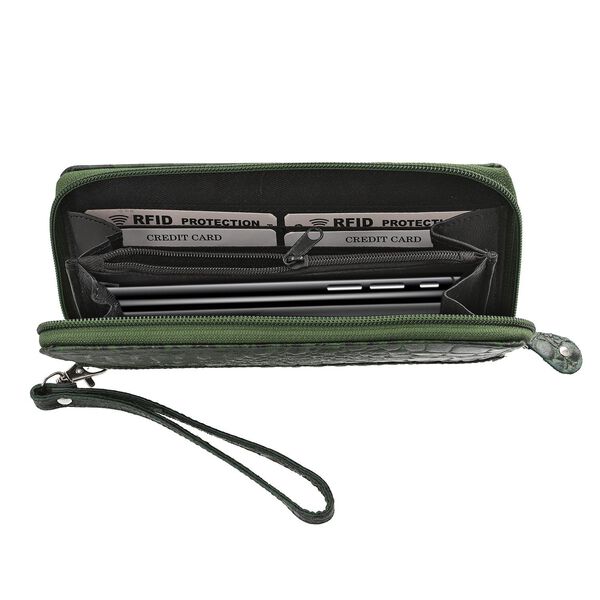 RFID-gesch&uuml;tzte Brieftasche aus 100% echtem Leder mit Kroko-Pr&auml;gung und abnehmbarem Trageschlaufe, dunkel gr&uuml;n image number 11
