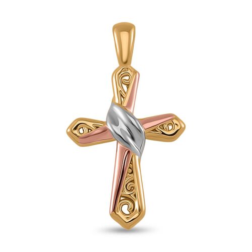 Dreifarbiger Kreuz-Anhänger in 585 Gold image number 0