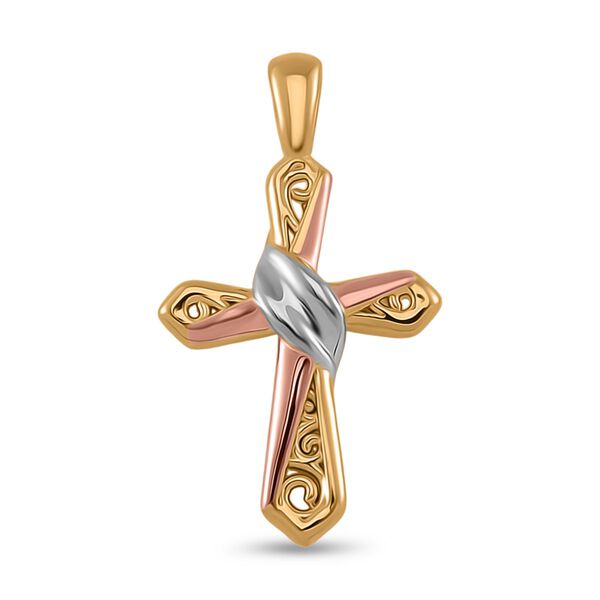 Dreifarbiger Kreuz-Anhänger in 585 Gold image number 0