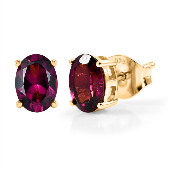 D'Joy AA Nat&uuml;rlicher Rhodolith Granat Ohrringe 925 Silber vergoldet ca. 1.85 ct