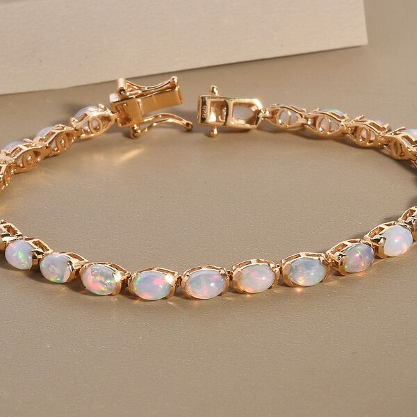 Natürliches, äthiopisches Opal-Armband, ca. 19 cm, 925 Silber Gelbgold Vermeil ca. 7.95 ct image number 2