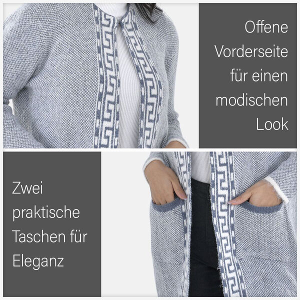 Cardigan Damen mit 2 Taschen, blau und und wei&szlig; image number 5