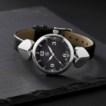 STRADA Uhr mit PC21S Japan-Uhrwerk, graues Zifferblatt, scwharzes Armband mit silberfarbenen Herz-Details