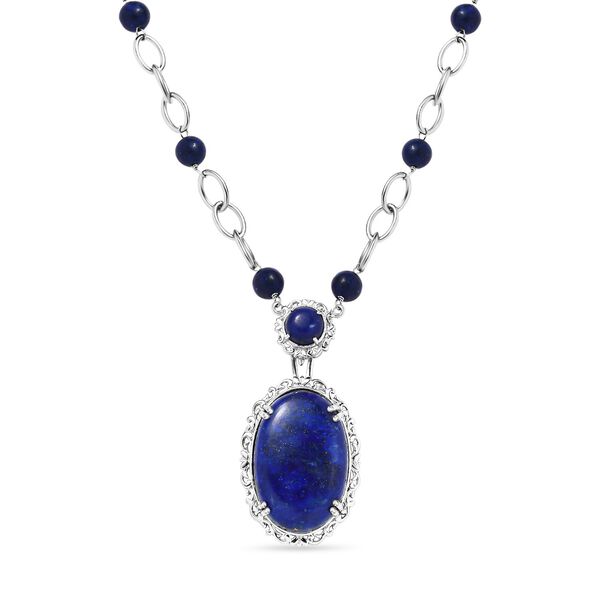 Lapislazuli Halskette, ca. 45 cm, platiniert, ca. 51.12 ct image number 4