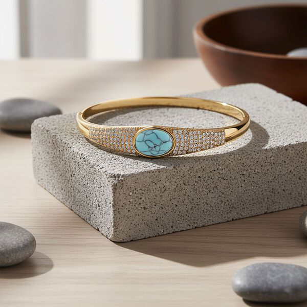 Blauer Howlit, Wei&szlig;er Zirkonia Armreif ca. 19 cm Nickelfreies Messing image number 2