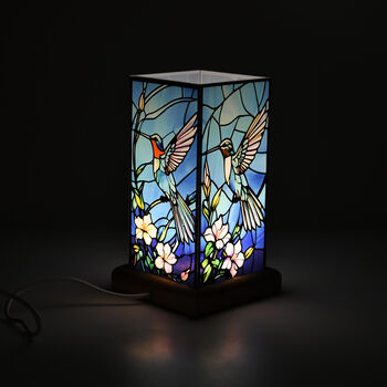 LED Tischlampe, Eschenholz und Acryl, mit USB Anschluss, Mehrfarbig