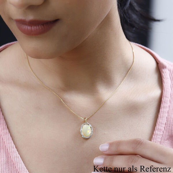 AAA Nat&uuml;rlicher, &auml;thiopischer Welo Opal, Wei&szlig;er Zirkon Anh&auml;nger 925 Silber Gelbgold Vermeil ca. 4,57 ct. image number 3
