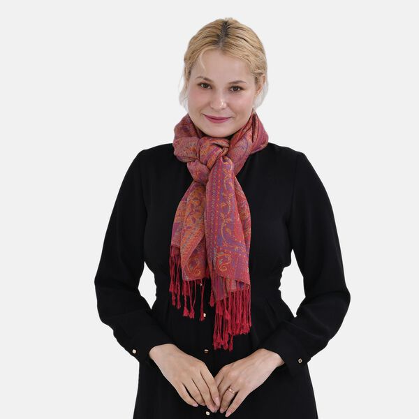 Jacquard Paisley-Schal mit Fransen, 170cm x 75cm, Rot image number 4