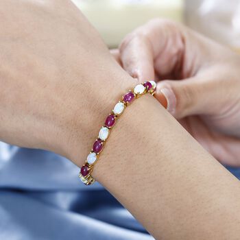 AA Afrikanischer Rubin (Fissure gef&uuml;llt), Nat&uuml;rlicher, &auml;thiopischer Welo Opal Armband ca. 19 cm 925 Silber 750 Gelbgold Vermeil ca. 15.61 ct