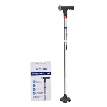 Faltbarer Smart-Gehstock mit LED Licht und Alarm, Belastbarkeit 113 KG, Grau, Ben&ouml;tigt 2xAAA-Batterien (nicht im Lieferumfang enthalten)