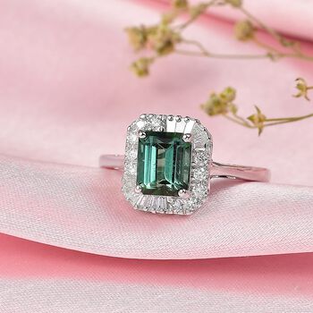LUXORO AAA Pirineu Lagoon Tourmaline, Wei&szlig;er Diamant Ring 417 Gold (Gr&ouml;&szlig;e 16.50) ca. 2,14 ct