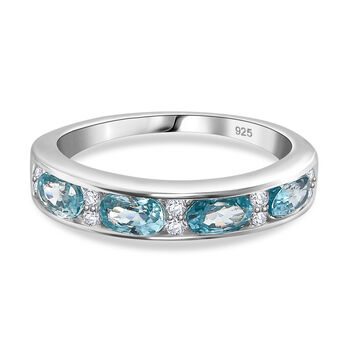 Blauer Zirkon, Wei&szlig;er Zirkon Ring 925 Silber rhodiniert (Gr&ouml;&szlig;e 19.00) ca. 1,62 ct